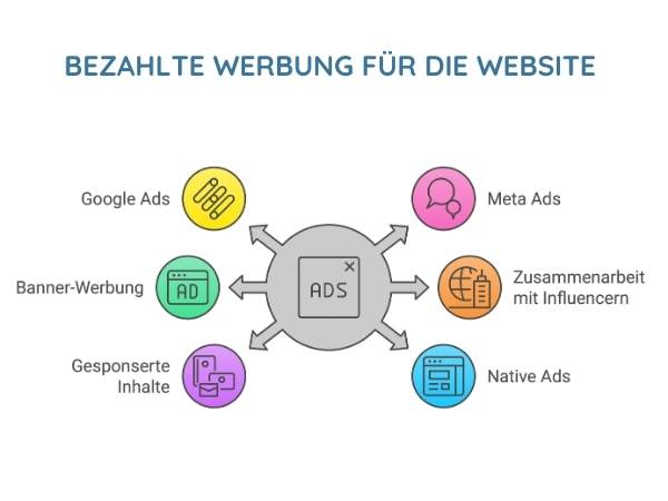 Grafik mit verschiedene nMöglichkeiten bezahlter Werbung 